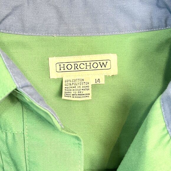 VTG HORCHOW Shirt Dress Womens Sz 14 Green Collared 3/4 Sleeve Button Front 80s - Picture 3 of 7